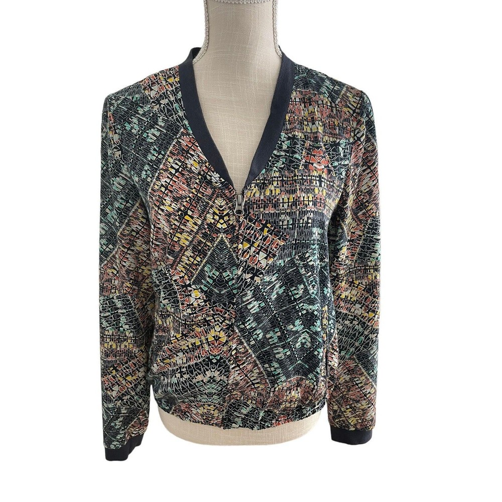 Hinge Womens Blue Zip Up Bomber‎ Jacket Size Small Lightweight Long Sleeve